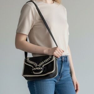 orYANY Black Cream Whipstitch Leather Crossbody Bag Shoulder bag